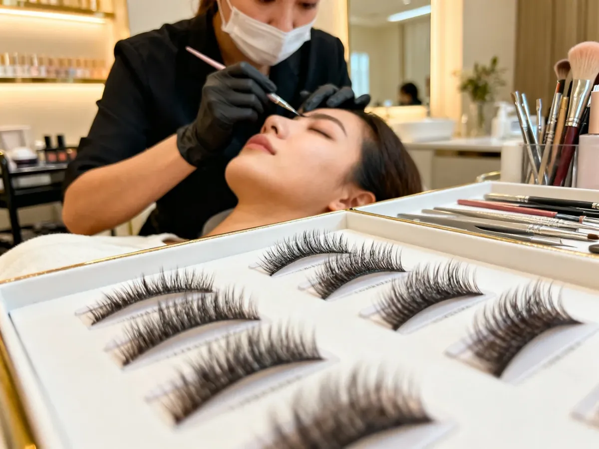 Stylistka wykonująca laminację brwi w salonie kosmetycznym