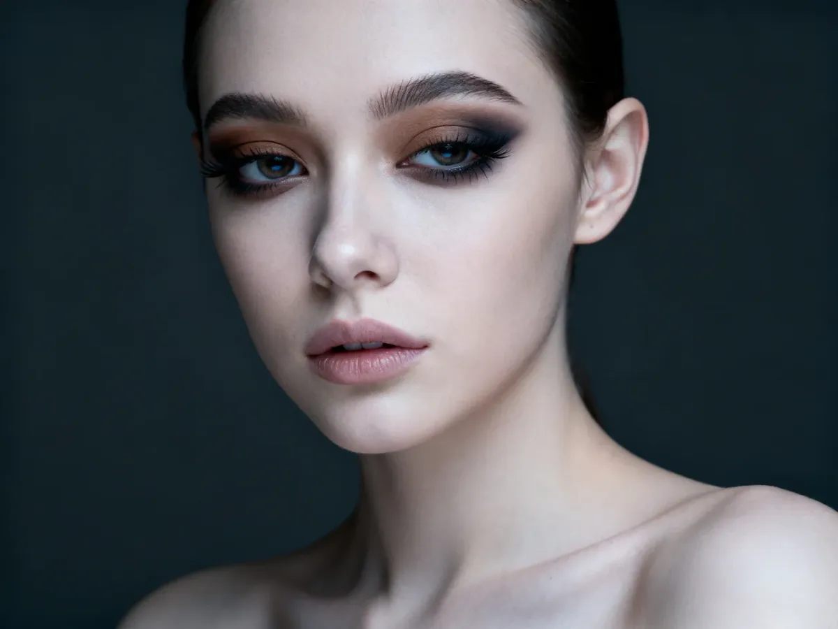 Zbliżenie oka z miękko roztartym makijażem smoky eye w stylu soft goth