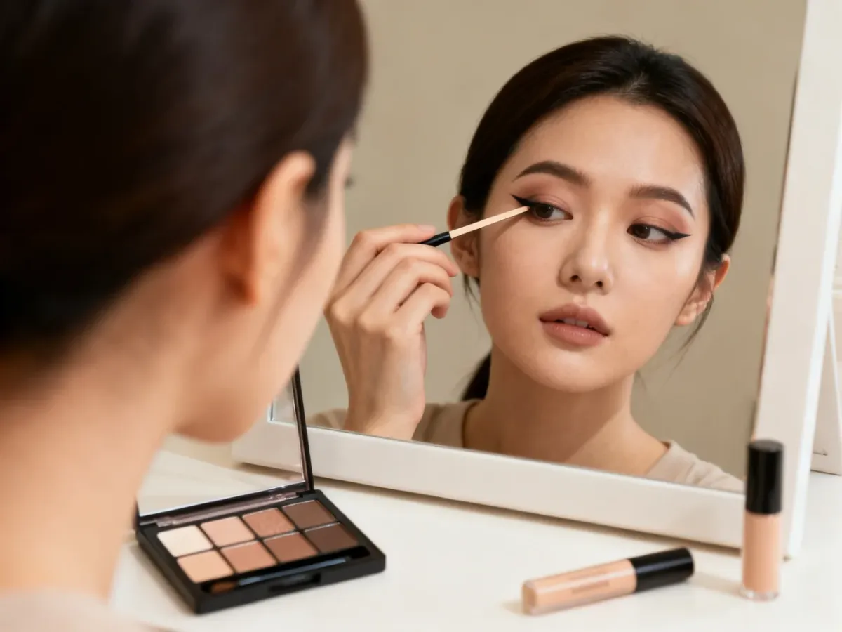 Ćwiczenie techniki cut crease przed lustrem