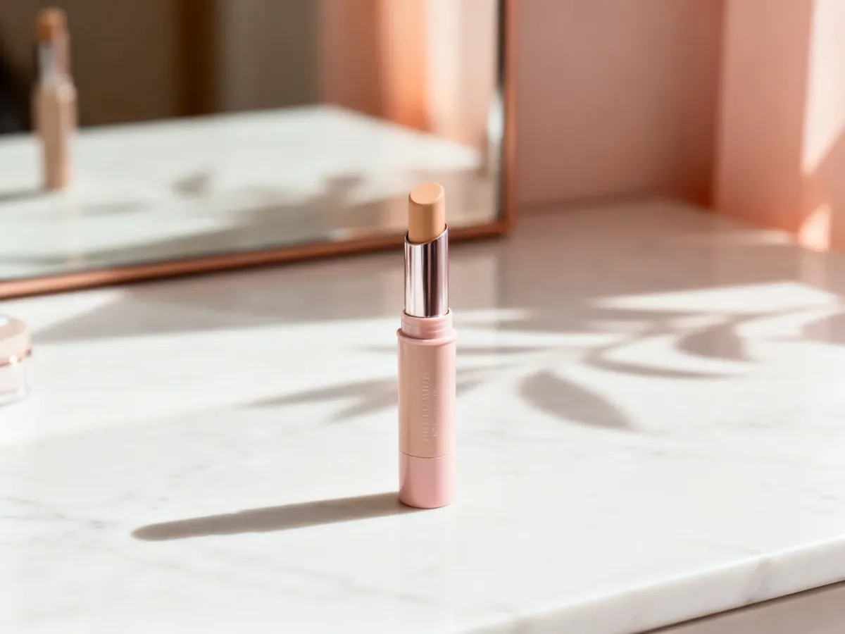 Korektor Maybelline Eraser na marmurowym blacie w estetycznym, jasnym wnętrzu.