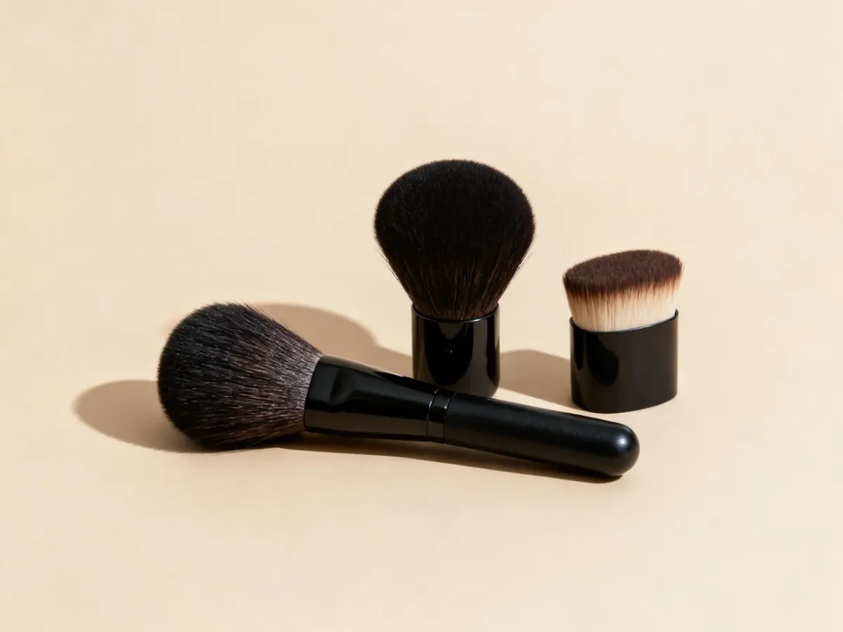 Trzy pędzle do podkładu: Flat Top, Kabuki i Duo Fibre