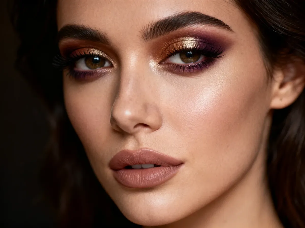 Brunetka w wieczorowym makijażu z miękkim smoky eye